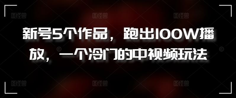 新号5个作品，跑出100W播放，一个冷门的中视频玩法【揭秘】-徐小晨博客