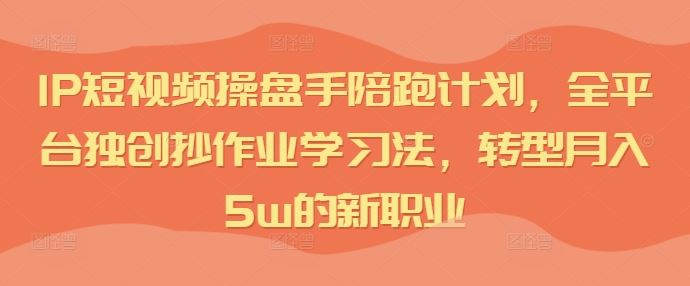 IP短视频操盘手陪跑计划，全平台独创抄作业学习法，转型月入5w的新职业-徐小晨博客