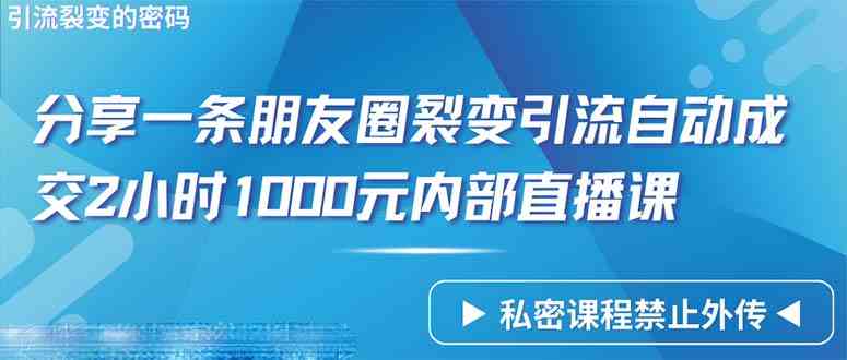 仅靠分享一条朋友圈裂变引流自动成交2小时1000内部直播课程-徐小晨博客