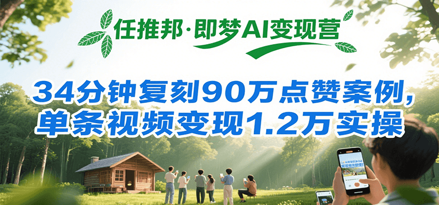 任推邦·即梦AI变现营，34分钟复刻90万点赞案例，单条视频变现1.2万实操-徐小晨博客