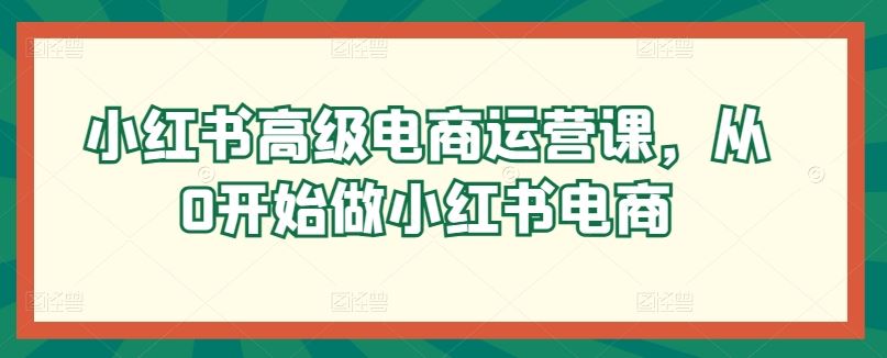 小红书高级电商运营课，从0开始做小红书电商-徐小晨博客
