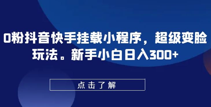 0粉抖音快手挂载小程序，超级变脸玩法，新手小白日入300+【揭秘】-徐小晨博客