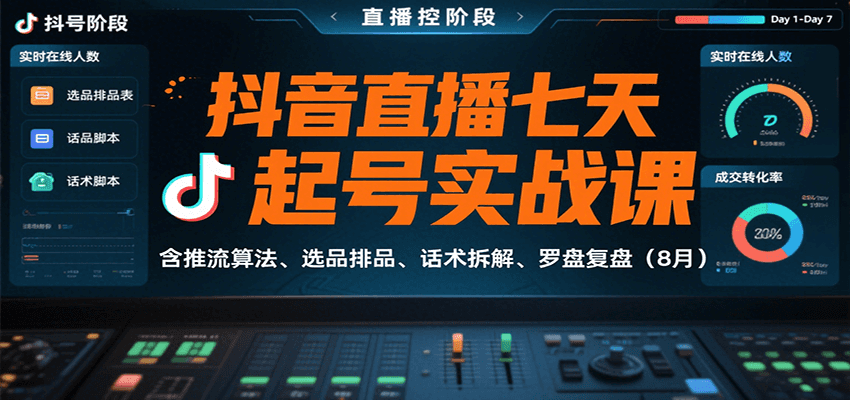抖音直播七天起号实战课：含推流算法、选品排品、话术拆解、罗盘复盘（8月）-徐小晨博客