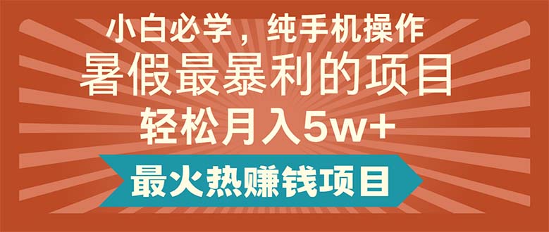 小白必学，纯手机操作，暑假最暴利的项目轻松月入5w+最火热赚钱项目-徐小晨博客