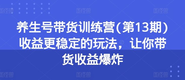 养生号带货训练营(第13期)收益更稳定的玩法，让你带货收益爆炸-徐小晨博客