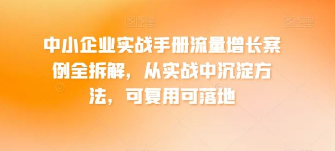 中小企业实战手册流量增长案例全拆解，从实战中沉淀方法，可复用可落地-徐小晨博客