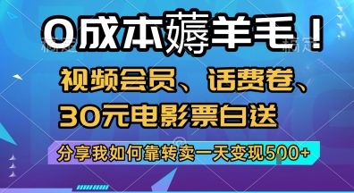 0成本薅羊毛!视频会员、话费卷、30元电影票白送，分享我如何靠转卖一天变现5张+【揭秘】-徐小晨博客