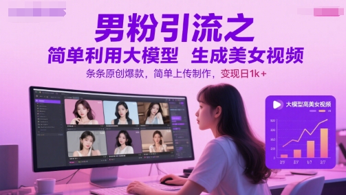 男粉引流之简单利用大模型生成美女视频，条条原创爆款，简单上传制作，变现日1k+-徐小晨博客