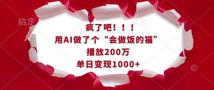 疯了吧！用AI做了个“会做饭的猫”，播放200万，单日变现1k-徐小晨博客