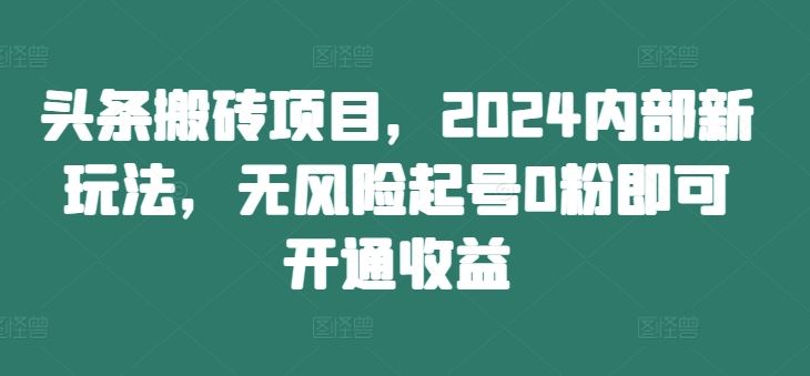 头条搬砖项目，2024内部新玩法，无风险起号0粉即可开通收益-徐小晨博客