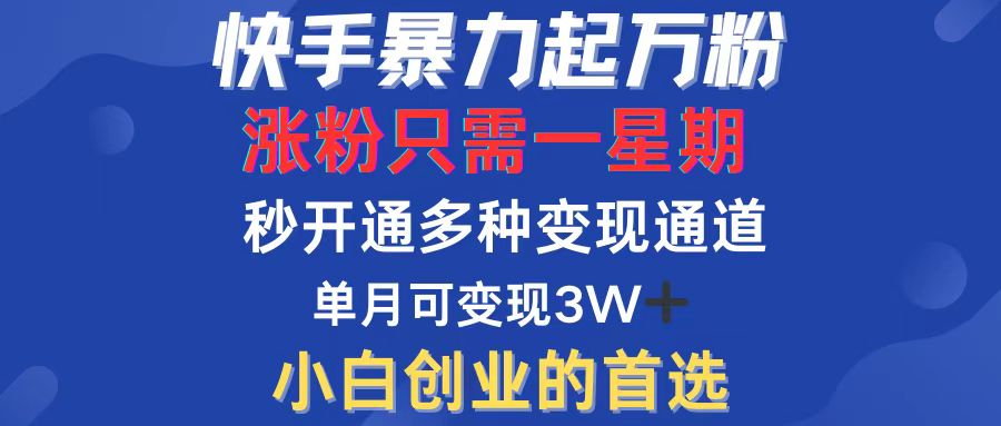 快手暴力起万粉，涨粉只需一星期，多种变现模式，直接秒开万合，小白创…-徐小晨博客