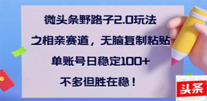 微头条野路子2.0玩法之相亲赛道，无脑搬砖复制粘贴，单账号日稳定300+…-徐小晨博客