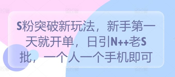 S粉突破新玩法，新手第一天就开单，日引N++老S批，一个人一个手机即可【揭秘】-徐小晨博客