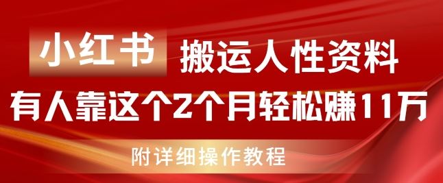 小红书搬运人性资料，有人靠这个2个月轻松赚11w，附教程【揭秘】-徐小晨博客