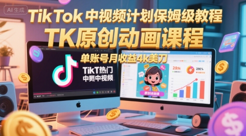TikTok中视频计划保姆级教程，TK原创动画课程，单账号月收益4k美刀-徐小晨博客