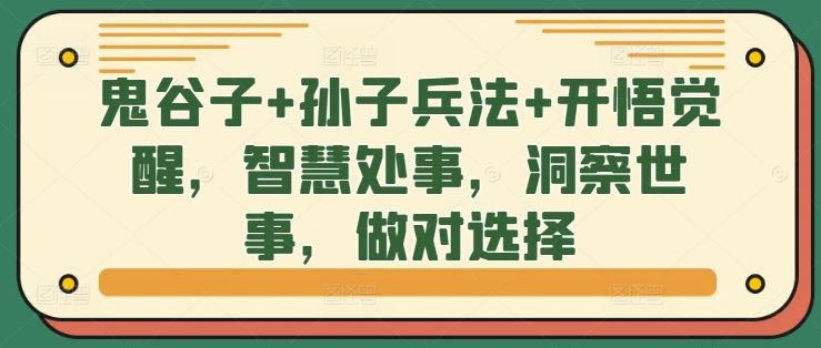 鬼谷子+孙子兵法+开悟觉醒，智慧处事，洞察世事，做对选择-徐小晨博客