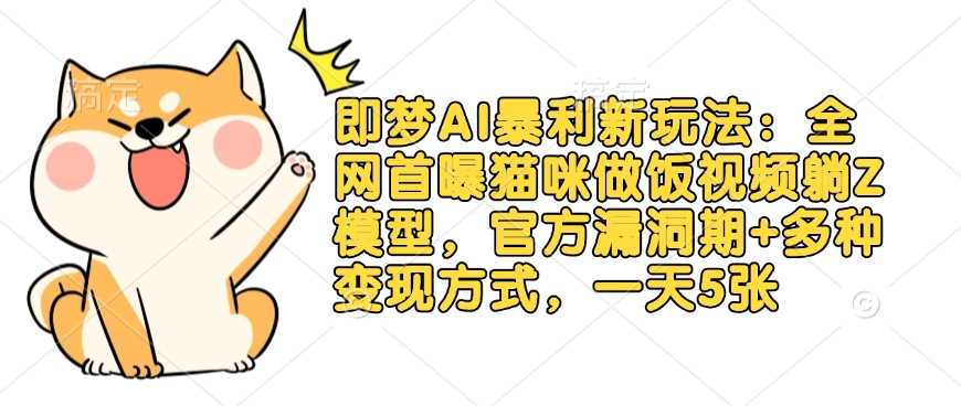 即梦AI暴利新玩法：全网首曝猫咪做饭视频躺Z模型，官方漏洞期+多种变现方式，一天5张-徐小晨博客