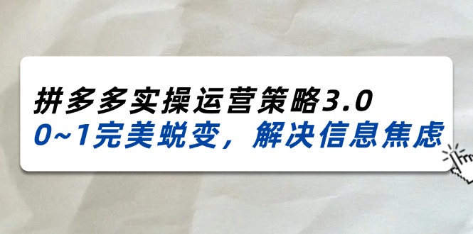 2024_2025拼多多实操运营策略3.0，0~1完美蜕变，解决信息焦虑（38节）-徐小晨博客