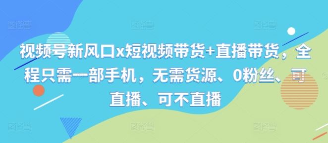 视频号新风口x短视频带货+直播带货，全程只需一部手机，无需货源、0粉丝、可直播、可不直播-徐小晨博客