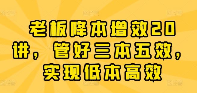 老板降本增效20讲，管好三本五效，实现低本高效-徐小晨博客