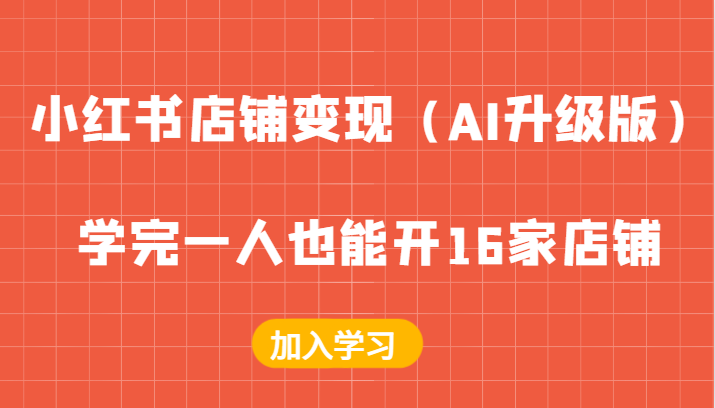 小红书店铺变现（AI升级版），学完一人也能开16家店铺-徐小晨博客