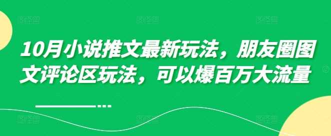 10月小说推文最新玩法，朋友圈图文评论区玩法，可以爆百万大流量-徐小晨博客