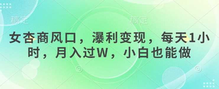 女杏商风口，瀑利变现，每天1小时，月入过W，小白也能做-徐小晨博客