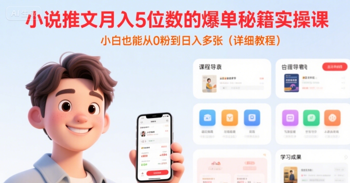 小说推文月入5位数的爆单秘籍实操课，，小白也能从0粉到日入多张(详细教程)-徐小晨博客