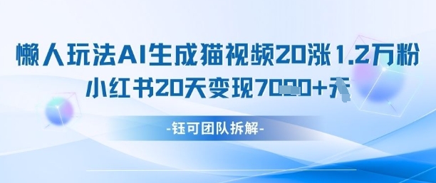 懒人玩法AI生成猫咪图片视频，20涨1.2W万粉，小红书商单20天变现7k-徐小晨博客