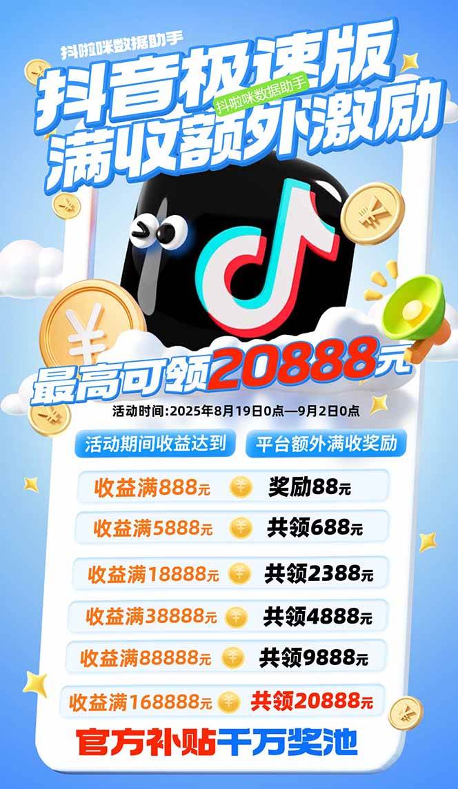 抖音极速版拉新，平台大力扶持，每单15元，万播转化无上限，平台额外满…-徐小晨博客