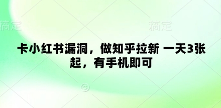 卡小红书漏洞，做知乎拉新 一天3张起，有手机即可-徐小晨博客
