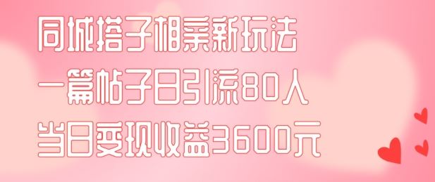 同城搭子相亲新玩法一篇帖子引流80人当日变现3600元(项目教程+实操教程)【揭秘】-徐小晨博客