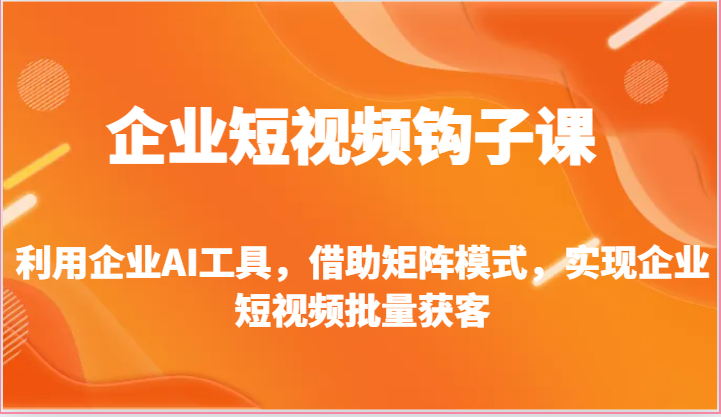 企业短视频钩子课-利用企业AI工具，借助矩阵模式，实现企业短视频批量获客-徐小晨博客