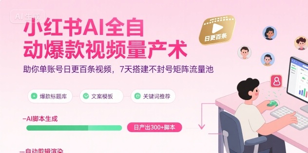 小红书AI全自动爆款视频量产术，助你单账号日更百条视频，7天搭建不封号矩阵流量池-徐小晨博客