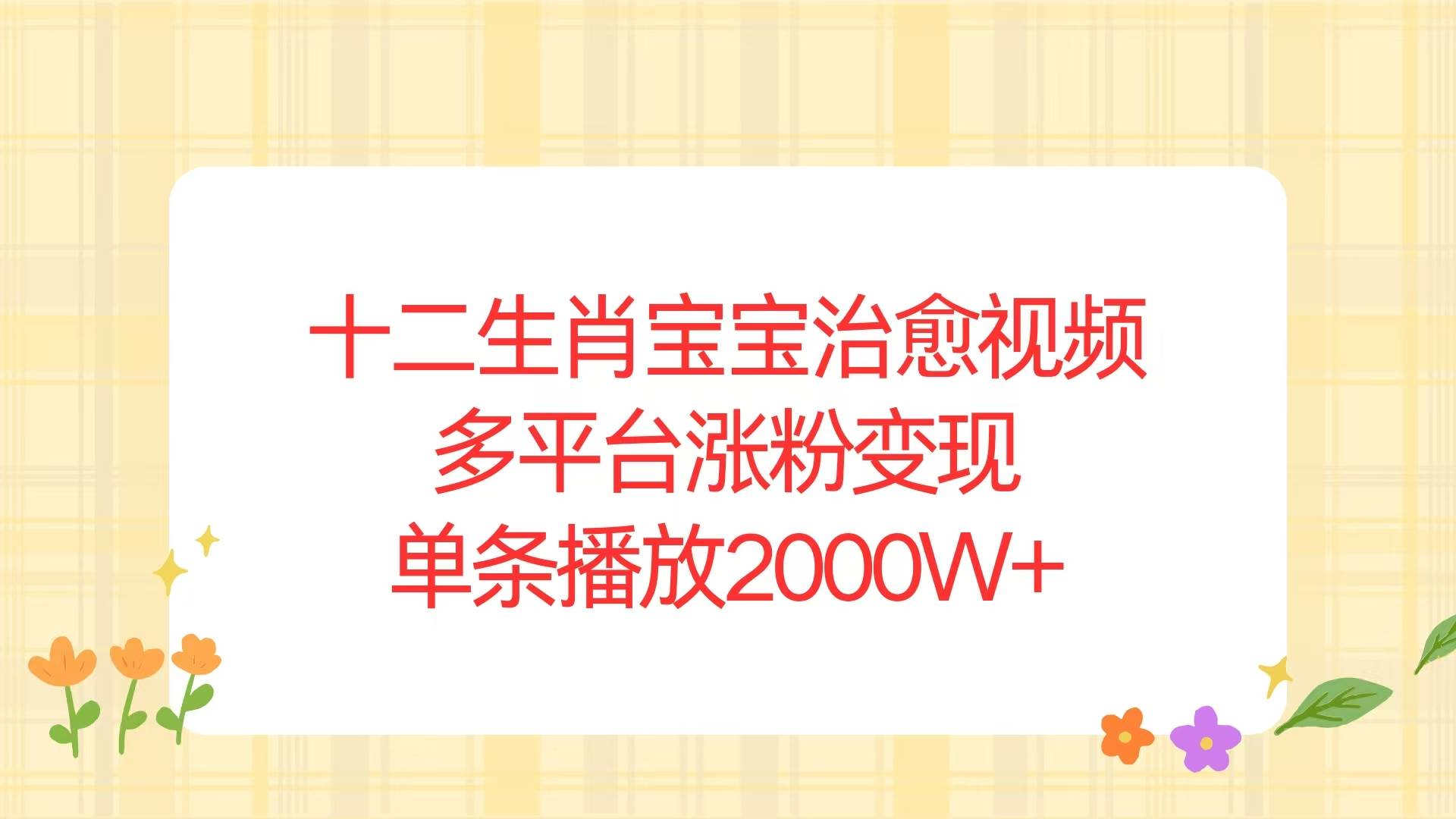 十二生肖宝宝治愈视频，多平台涨粉变现，单条播放2000W+-徐小晨博客