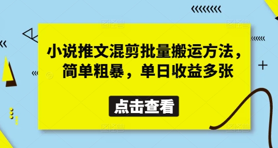 小说推文混剪批量搬运方法，简单粗暴，单日收益多张-徐小晨博客