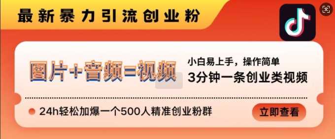抖音最新暴力引流创业粉，3分钟一条创业类视频，24h轻松加爆一个500人精准创业粉群【揭秘】-徐小晨博客