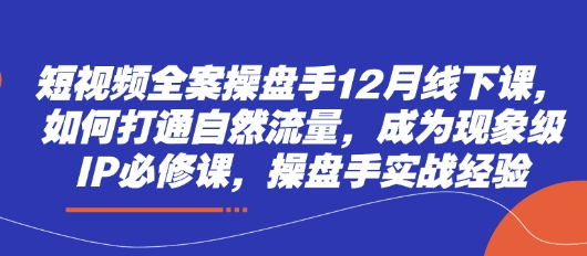 短视频全案操盘手12月线下课，如何打通自然流量，成为现象级IP必修课，操盘手实战经验-徐小晨博客