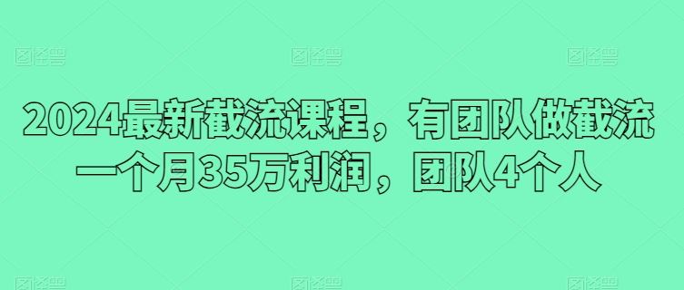 2024最新截流课程，有团队做截流一个月35万利润，团队4个人-徐小晨博客