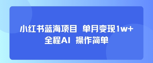 小红书蓝海项目 单月变现1w+ 全程AI 操作简单-徐小晨博客