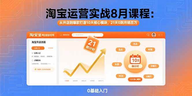 淘宝运营实战8月课程：从开店到爆款打造10大核心模块，21天0到月销百万-徐小晨博客
