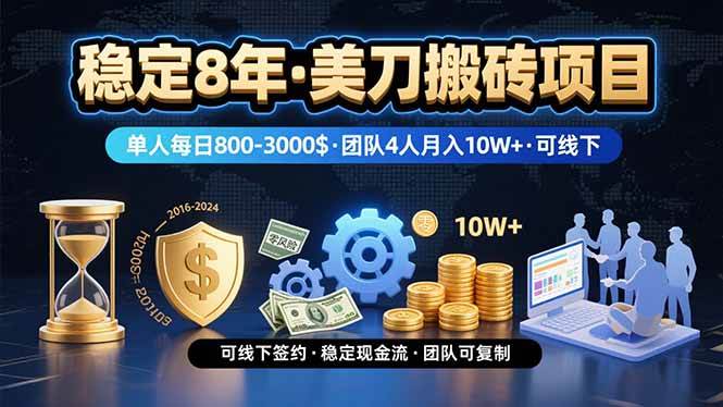 稳定8年的美刀搬砖项目，单人每日收益800—3000.团队4人月入10W+.可线下-徐小晨博客