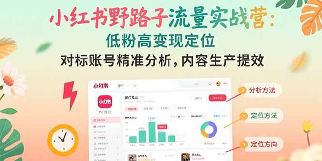 小红书野路子流量实战营：低粉高变现定位 对标账号精准分析 内容生产提效-徐小晨博客