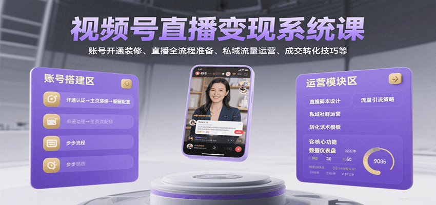 视频号直播变现系统课,账号开通装修、直播全流程准备、私域流量运营、成交转化技巧等-徐小晨博客