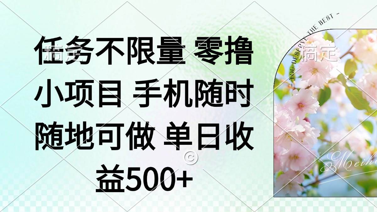 零撸小项目 手机随时可做 任务不限量 单日收益500＋-徐小晨博客
