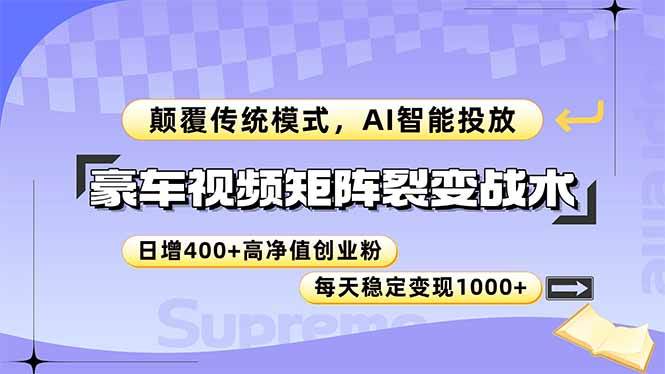 豪车视频矩阵裂变战术，颠覆传统模式，AI智能投放，日增400+高净值创业…-徐小晨博客