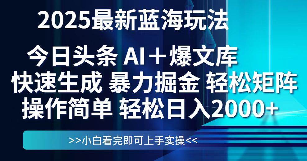 今日头条2025最新蓝海玩法，思路简单，复制粘贴，轻松实现矩阵日入2000+-徐小晨博客