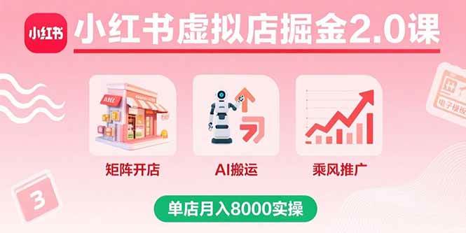 小红书虚拟店掘金2.0课，矩阵开店+AI搬运+乘风推广，单店月入8000实操-徐小晨博客
