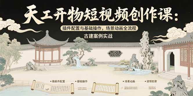 天工开物短视频创作课：插件配置与基础操作，场景动画全流程 古建案例实战-徐小晨博客