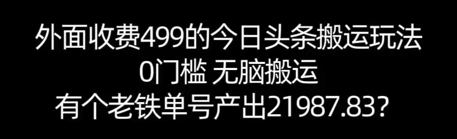 【168网创11期】单号产出21987.83？0门槛无脑搬运，外面收费499的今日头条搬运玩法！-徐小晨博客